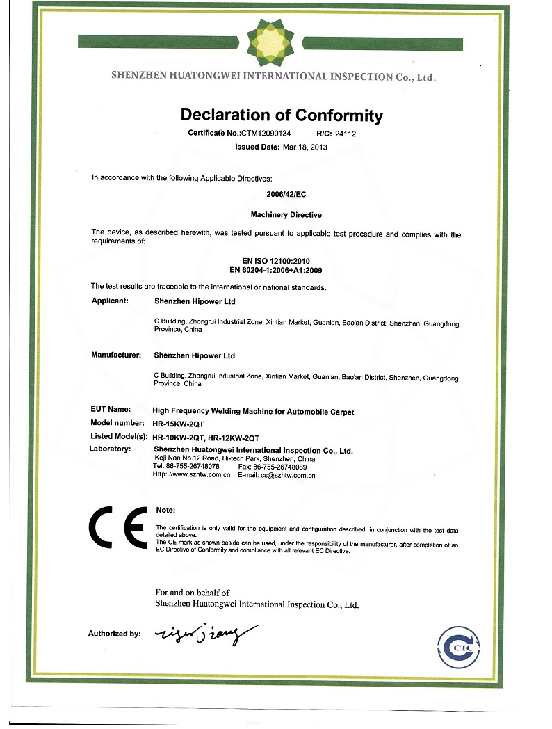 CE for HF welder